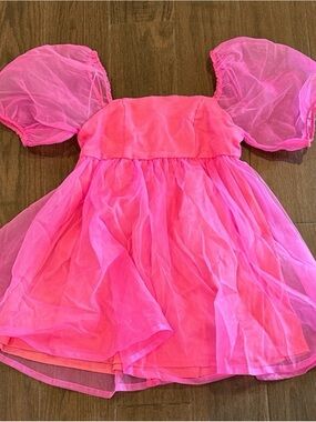 TCEC Hot Pink Puff-Sleeve Chiffon Dress